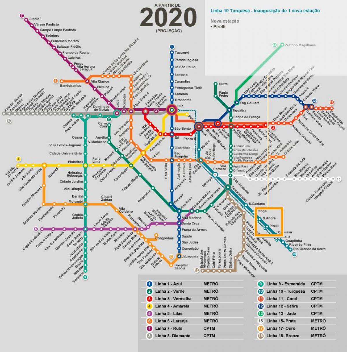 Karte von São Paulo U-Bahn-Netz