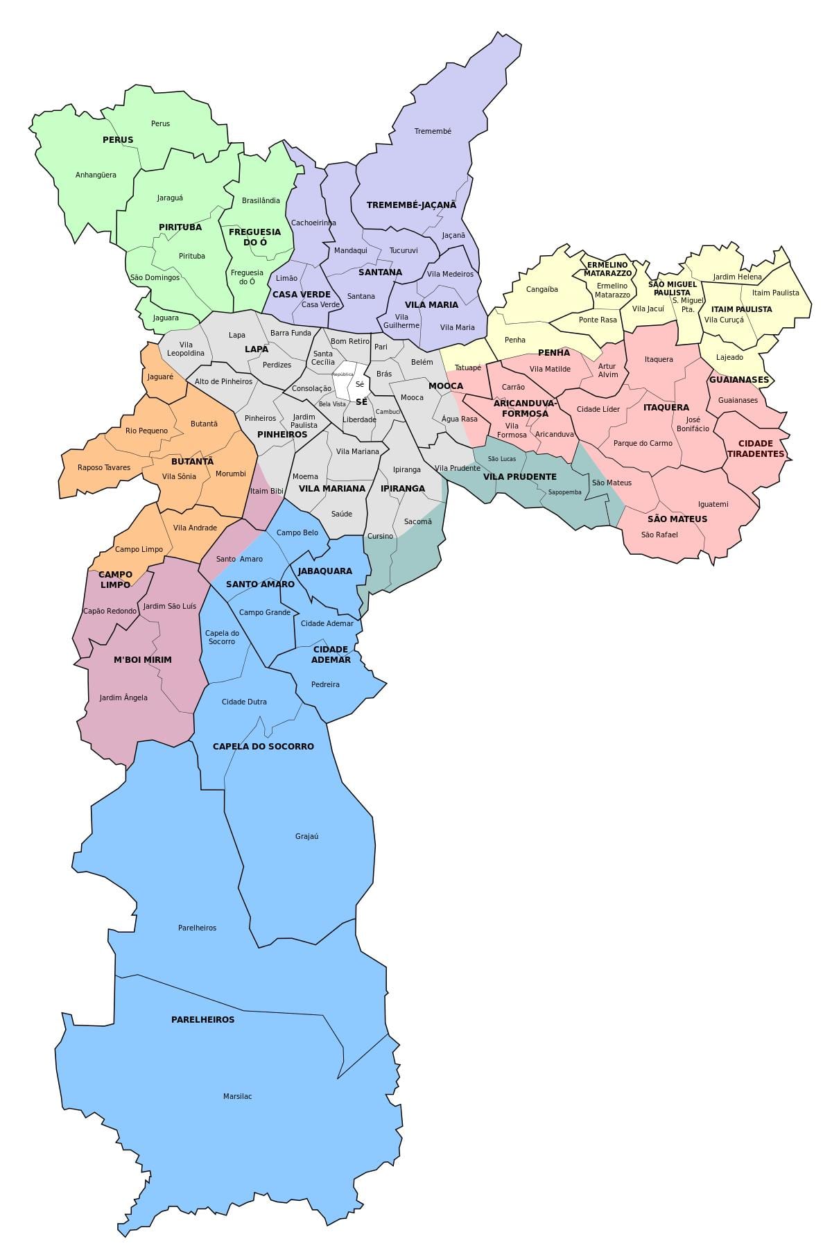 Karte der administrativen zone von São Paulo