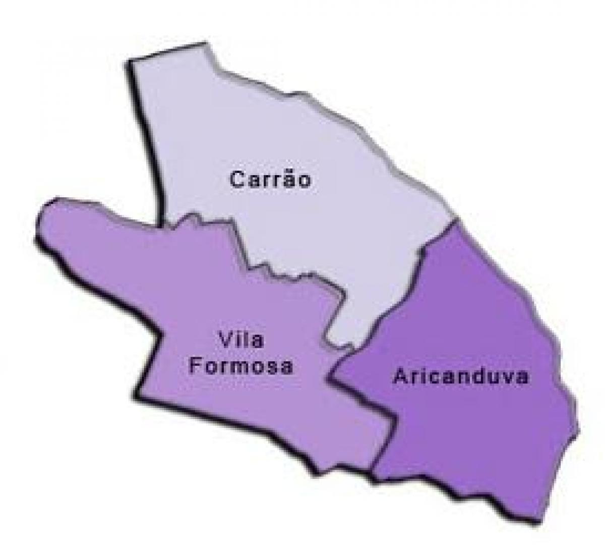 Karte von Aricanduva-Vila Formosa sub-Präfektur