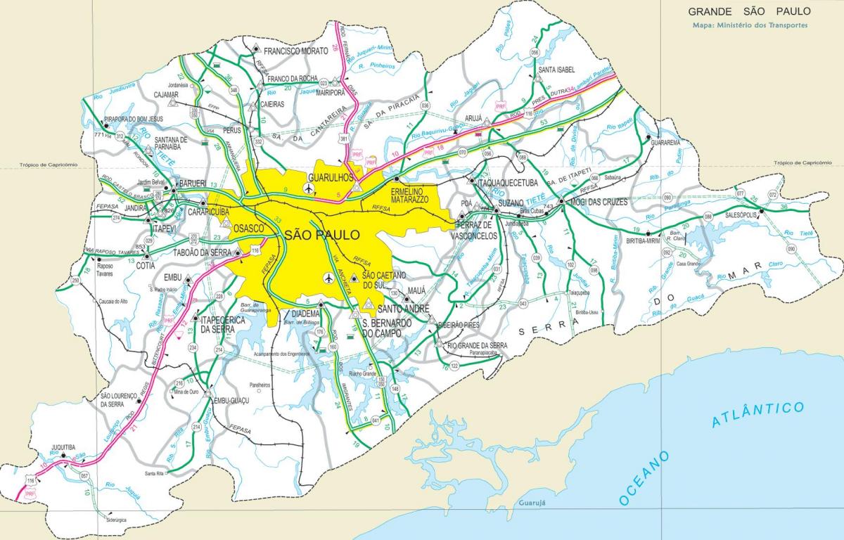 Karte der Autobahnen Stadtrand von São Paulo