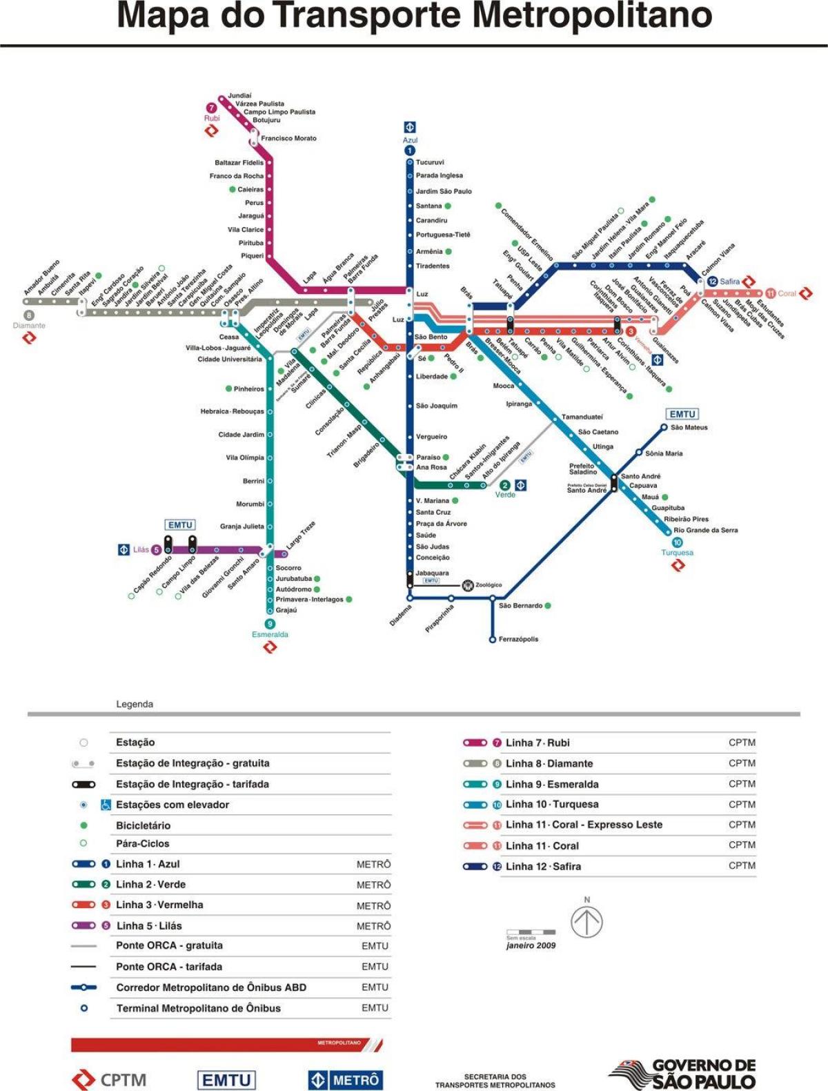 Karte von São Paulo CPTM-transport