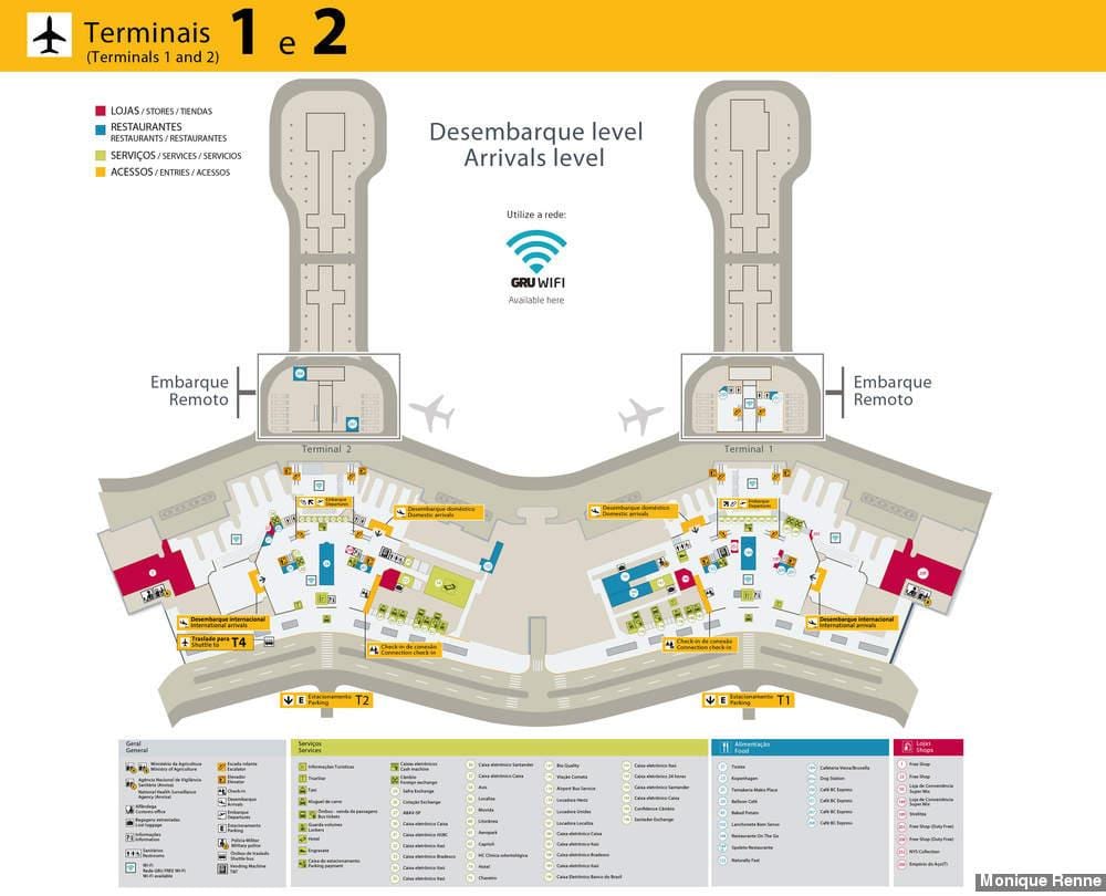 Karte von internationaler Flughafen São Paulo-Guarulhos - Terminal 1 et 2