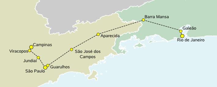 Karte von high-speed-Zug-São Paulo