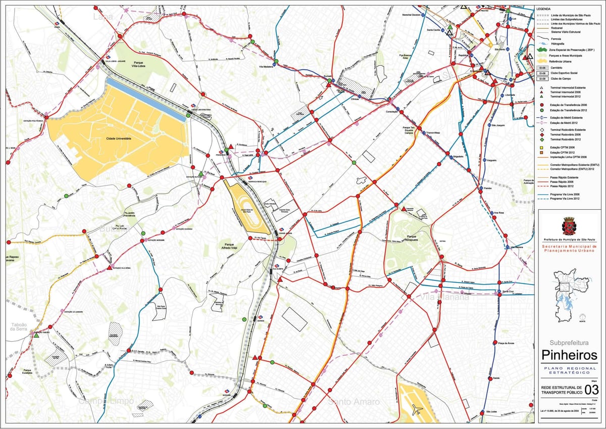 Karte von Pinheiros São Paulo - Öffentliche Verkehrsmittel