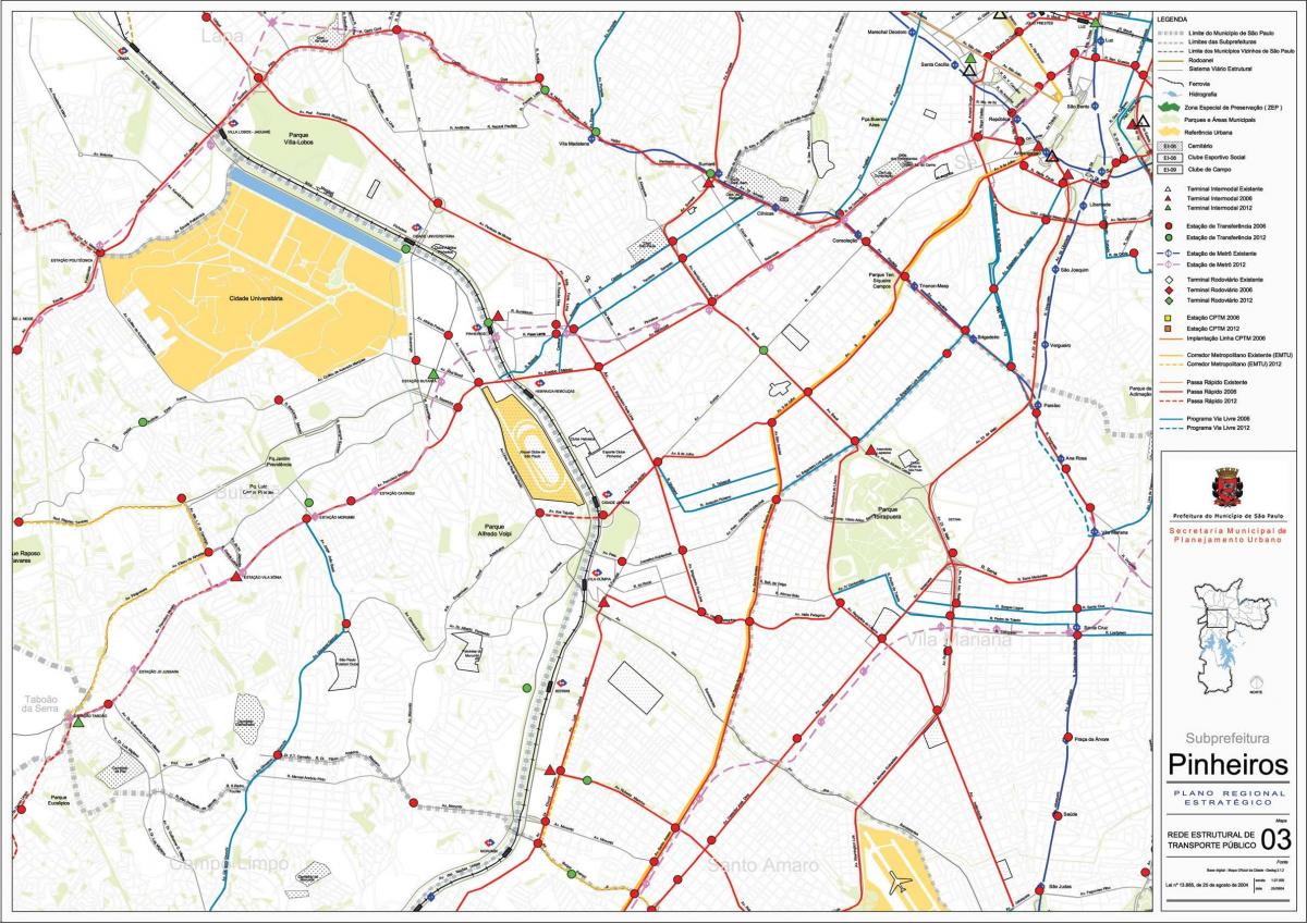 Karte von Pinheiros São Paulo - Öffentliche Verkehrsmittel