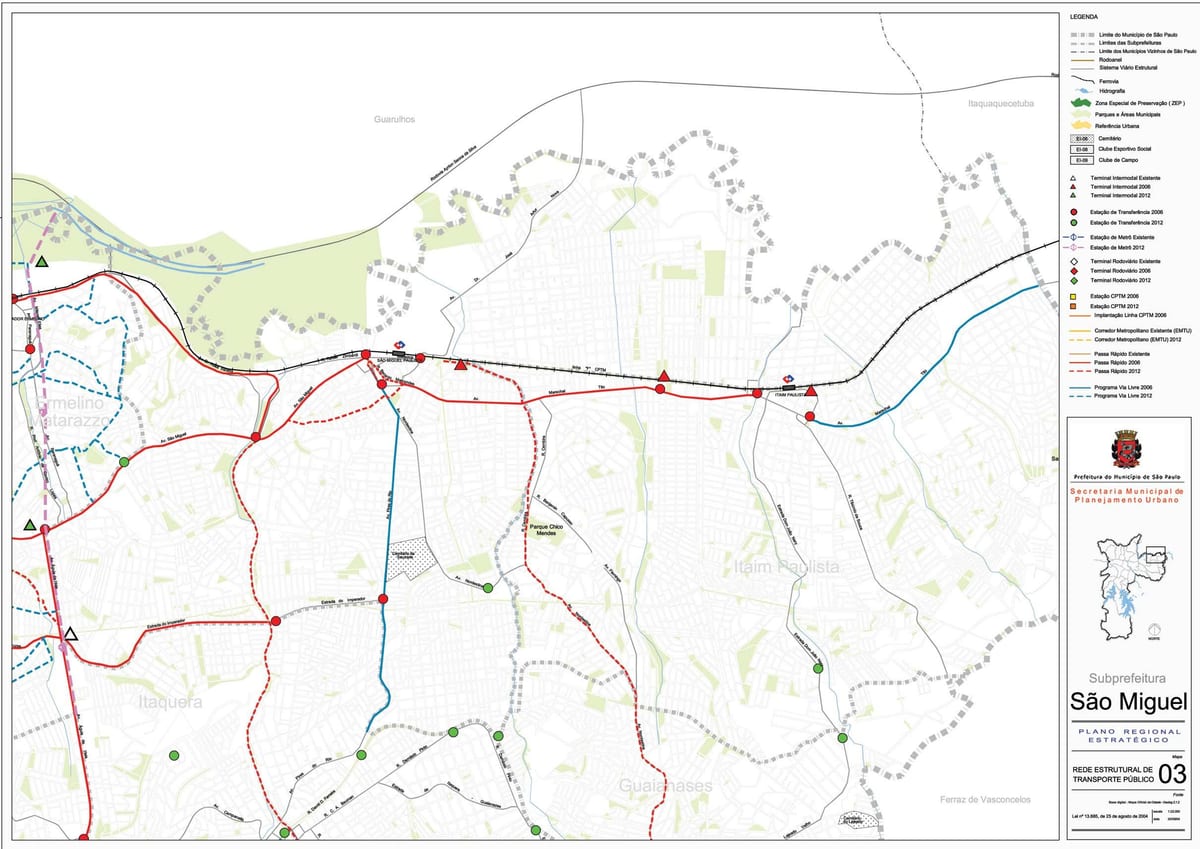 Karte von São Miguel Paulista, São Paulo - Öffentliche Verkehrsmittel