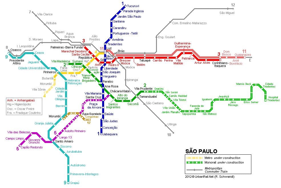 Karte von São Paulo monorail