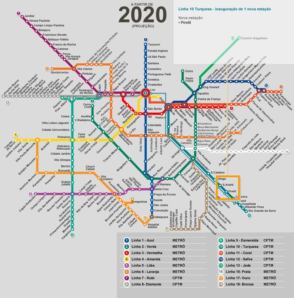 Karte von São Paulo U-Bahn-Netz