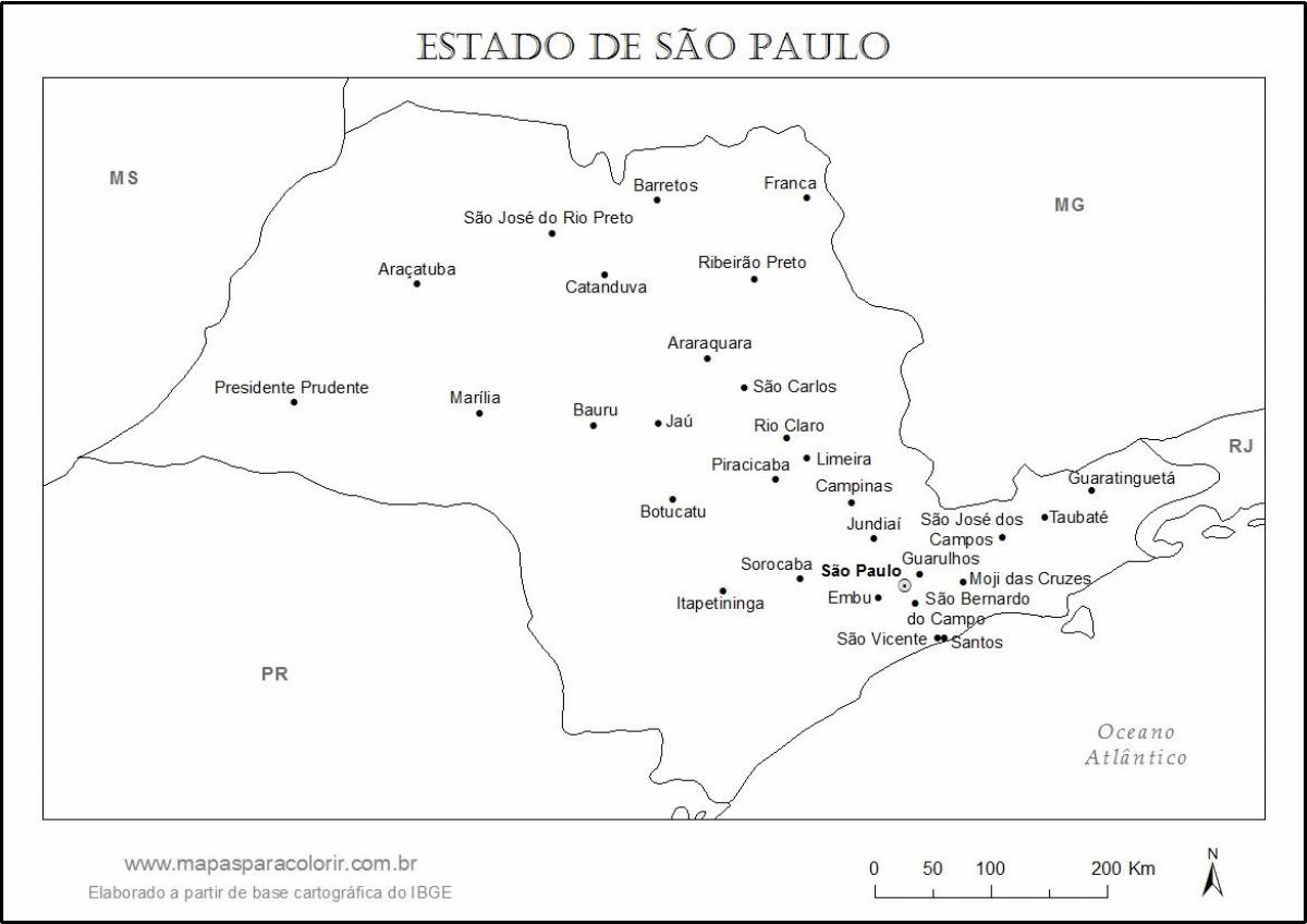 Karte von São Paulo Jungfrau - main-Städte