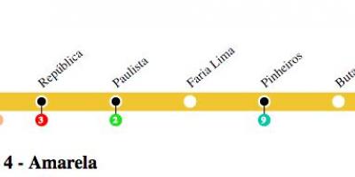 Karte von São Paulo U-Bahn - Linie 4 - Gelb
